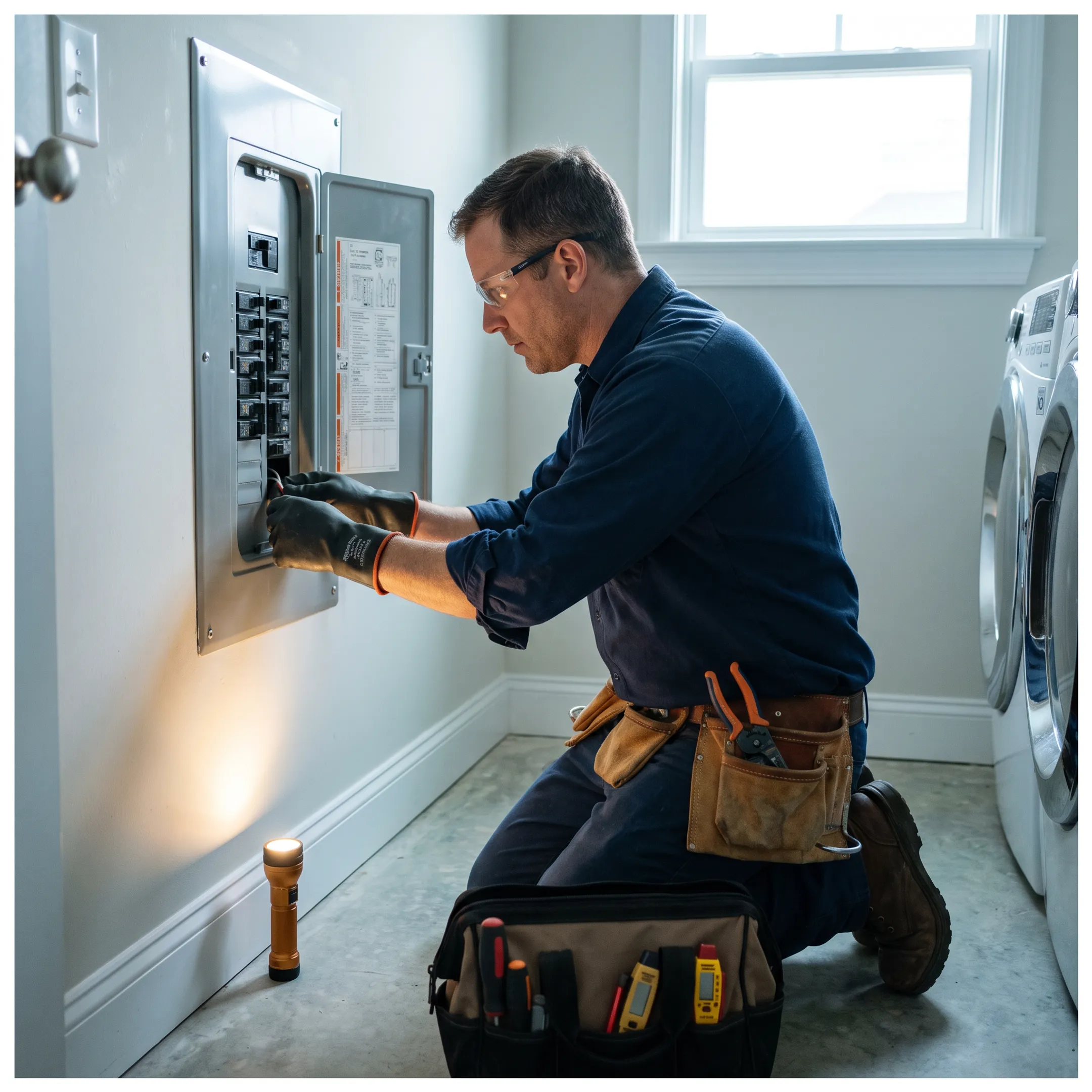 Electrician installing electrical equipment