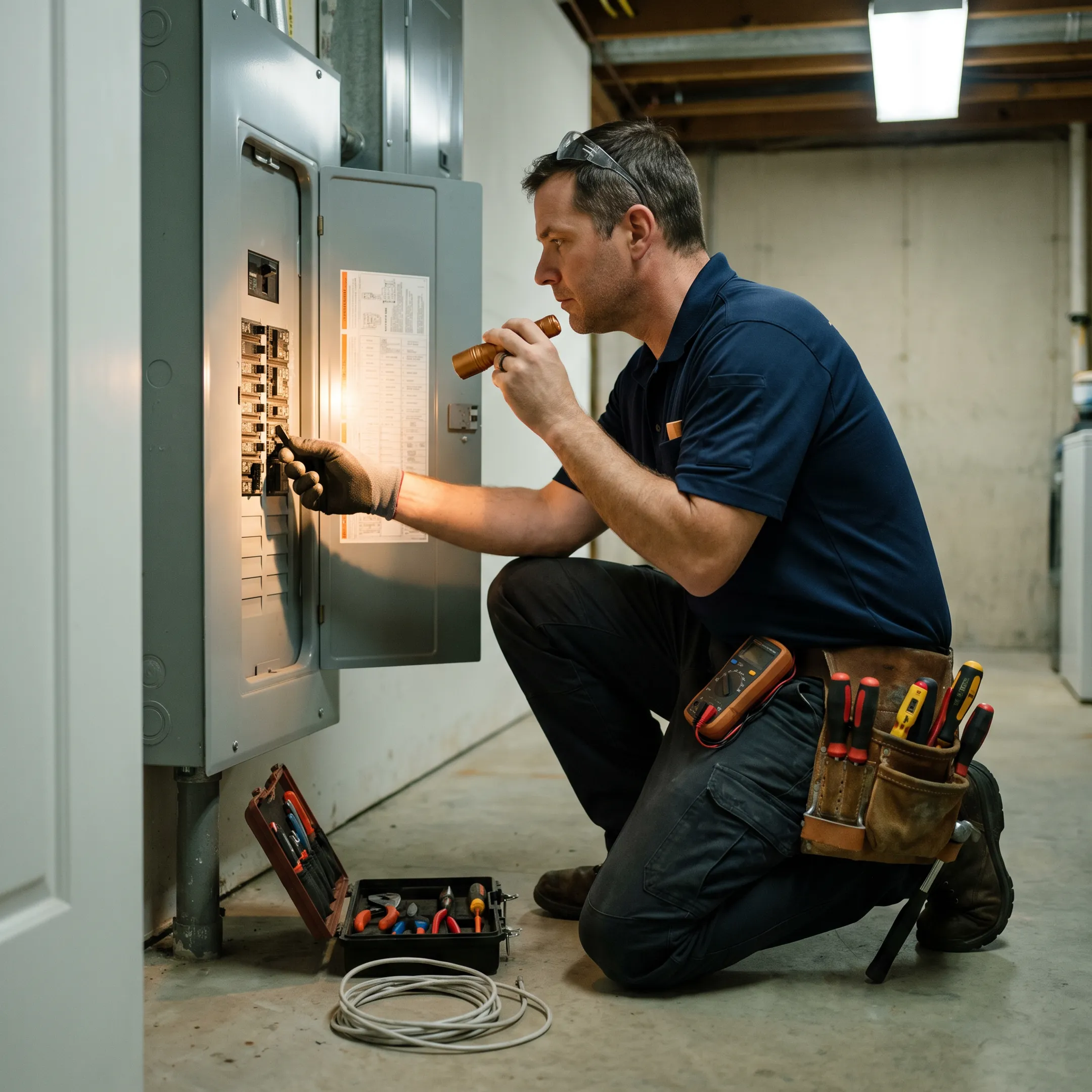 Plumber inspecting residential water pipes