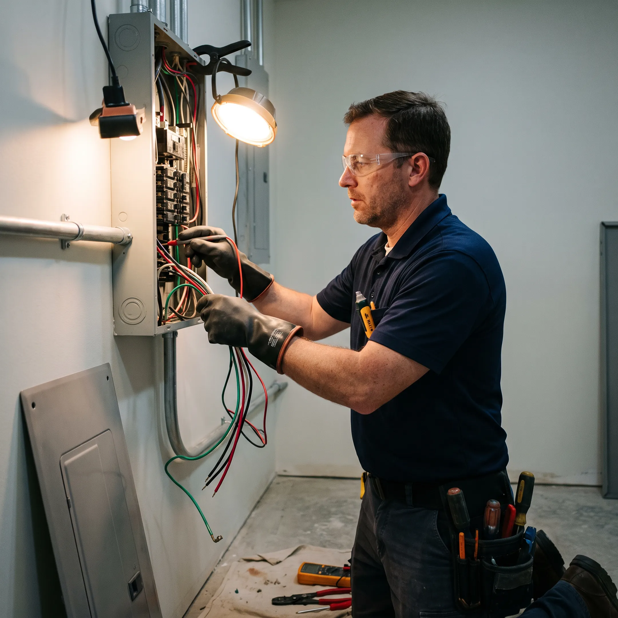 Electrician repairing electrical wiring