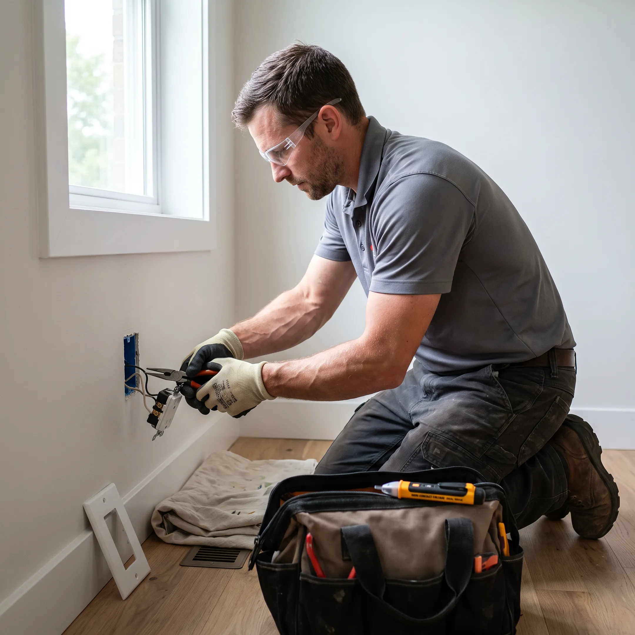Electrician installing a modern home outlet