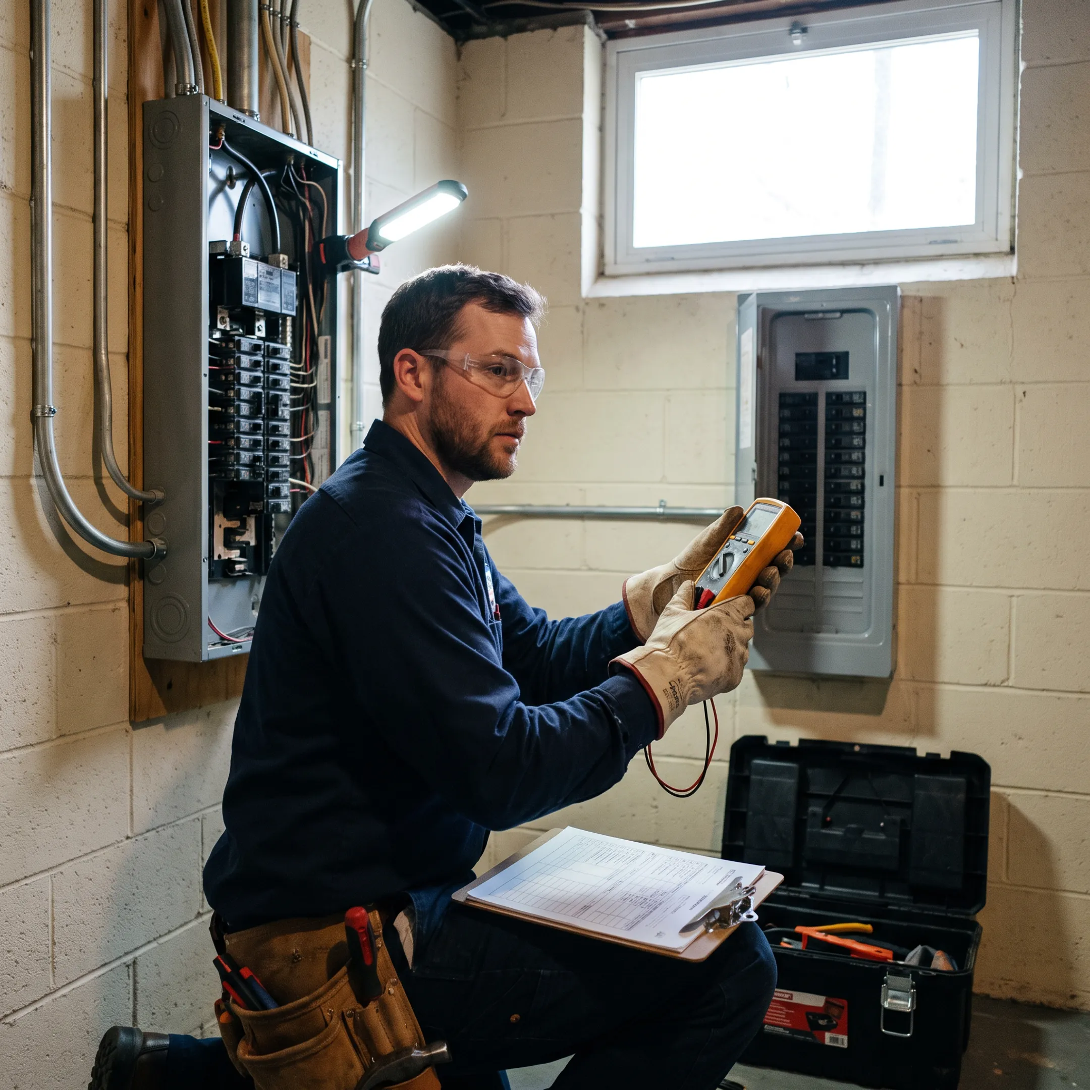 Technician inspecting residential plumbing