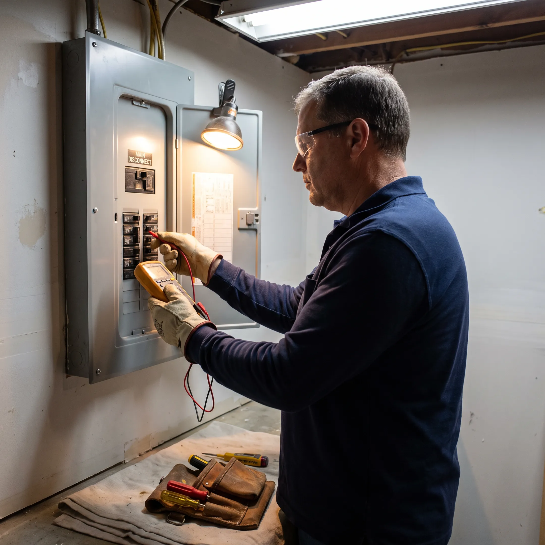 Electrician repairing a circuit breaker panel