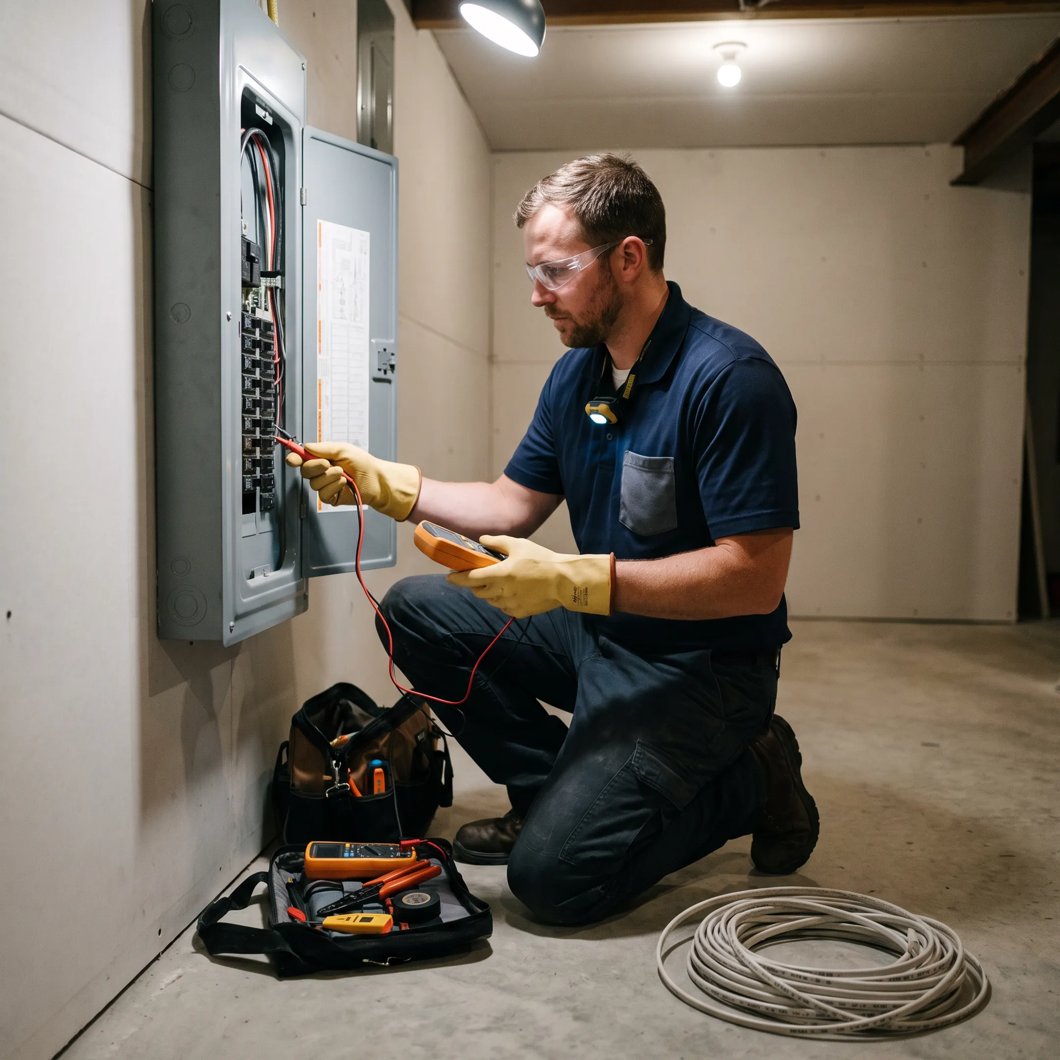 Electrician installing safe electrical wiring