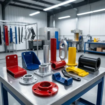 Finished epoxy-coated industrial components showing quality finish