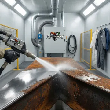 Professional rust removal and surface preparation equipment in Tampa Bay facility