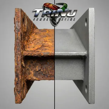 Before and after rust removal on metal component showing restored clean surface