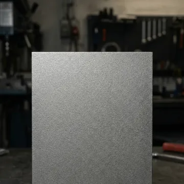 Close-up of ceramic media blasted metal surface showing uniform texture