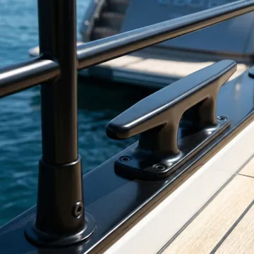 Boat components with marine-grade powder coating finish resistant to saltwater