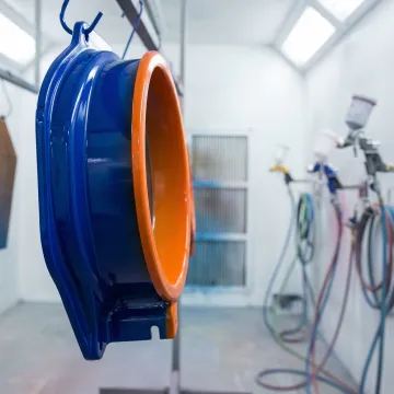 Close-up of high-quality powder coating application on industrial metal component