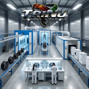 Industrial powder coating facility preparing consumer goods components for manufacturing suppliers