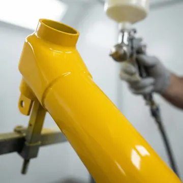 Freshly powder coated metal railing with smooth, durable finish