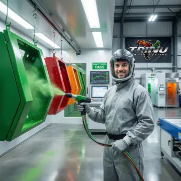 Industrial powder coating application on OEM metal components