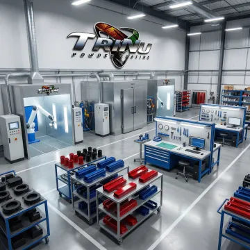 Professional powder coating facility with industrial equipment