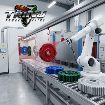 Industrial powder coating application on custom metal fabrication