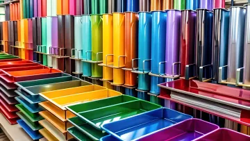 Industrial metal components undergoing professional powder coating application in certified facility