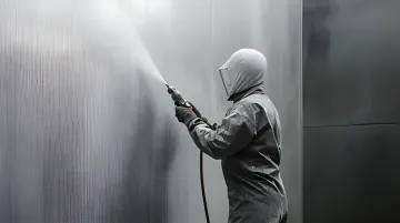 Professional powder coating application on metal components in industrial facility