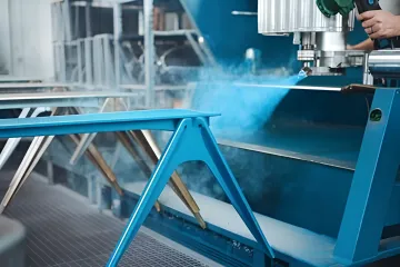 Quality control inspector examining powder coated government contract parts with precision measurement tools