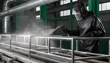 Professional powder coating application on metal parts in St. Petersburg facility