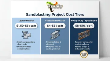 Three-tier sandblasting cost ranges from light industrial to heavy-duty applications