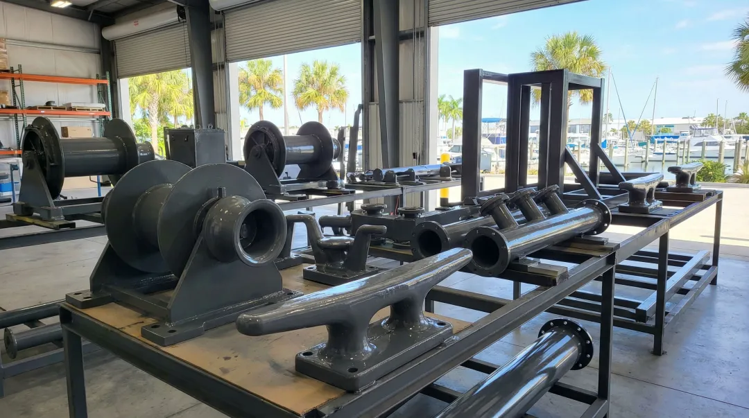 Industrial powder coated marine components finished for saltwater corrosion resistance