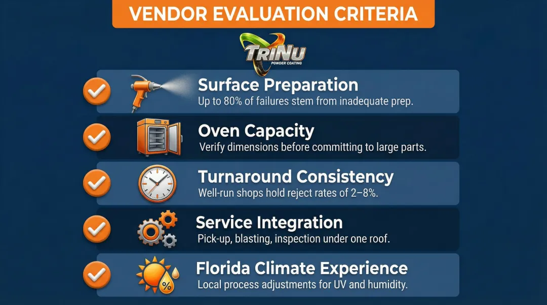 Five key vendor selection criteria for Tampa Bay powder coating services comparison