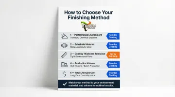Five decision factors for choosing powder coating versus spray painting process flowchart