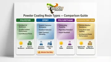 Powder coating resin types comparison chart epoxy polyester urethane fluoropolymer applications