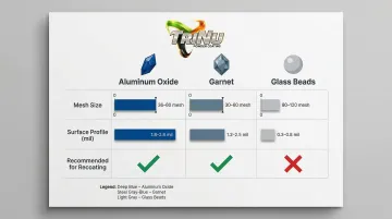Abrasive blasting media comparison chart showing anchor profile depth by media type