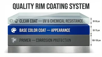 Three-layer powder coating system primer base coat and clear coat process diagram