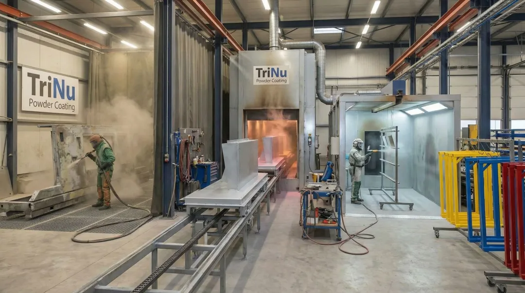 TriNu Powder Coating industrial sandblasting and powder coating facility in Tampa Bay