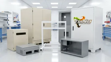 Powder coated medical equipment housing and support cart with durable cleanable finish