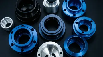 Anodized aluminum components showing hard coat surface finish and color variety
