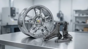 Precision automotive metal components with high-gloss polyurethane powder coat finish applied