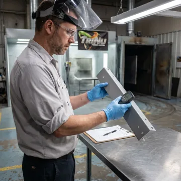 Technician inspecting coated aviation component