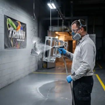 Aerospace component powder coating in progress