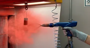 Close-up of dielectric powder coated EV charging station components