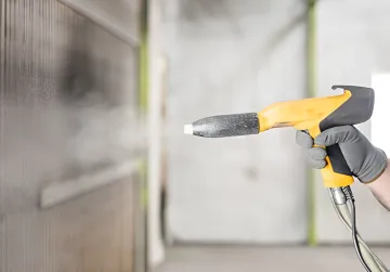 Powder coating curing process in industrial production oven