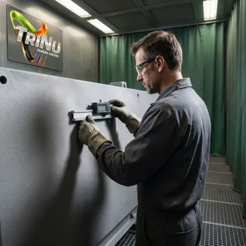 Technician inspecting a blasted defense component