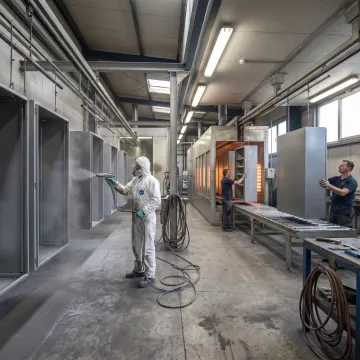 Distribution cabinet powder coating process