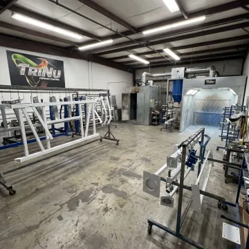Marine metal parts being powder coated for coastal use