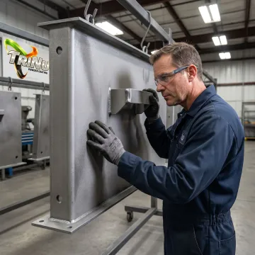 Technician inspecting steel before powder coating