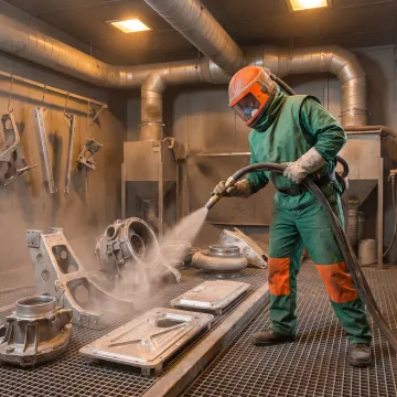 Technician preparing aerospace parts before powder coating