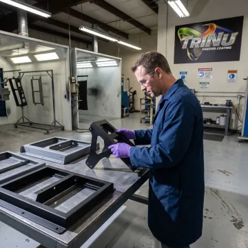 Aerospace powder coated components in an industrial finishing facility