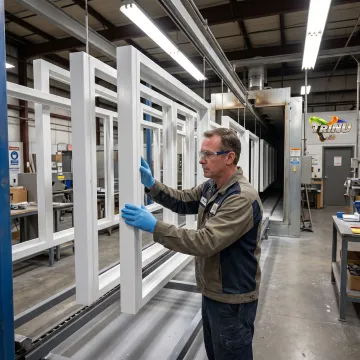 Technician inspecting coated pharmaceutical equipment