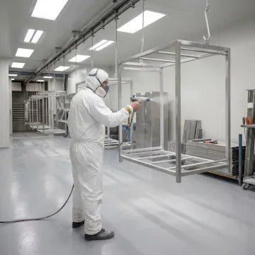 Pharmaceutical equipment frame being powder coated