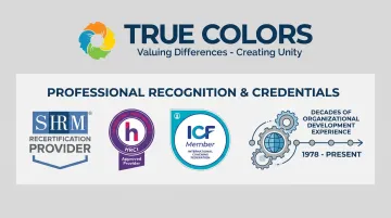 True Colors International credentials and organizational development experience recognition badges