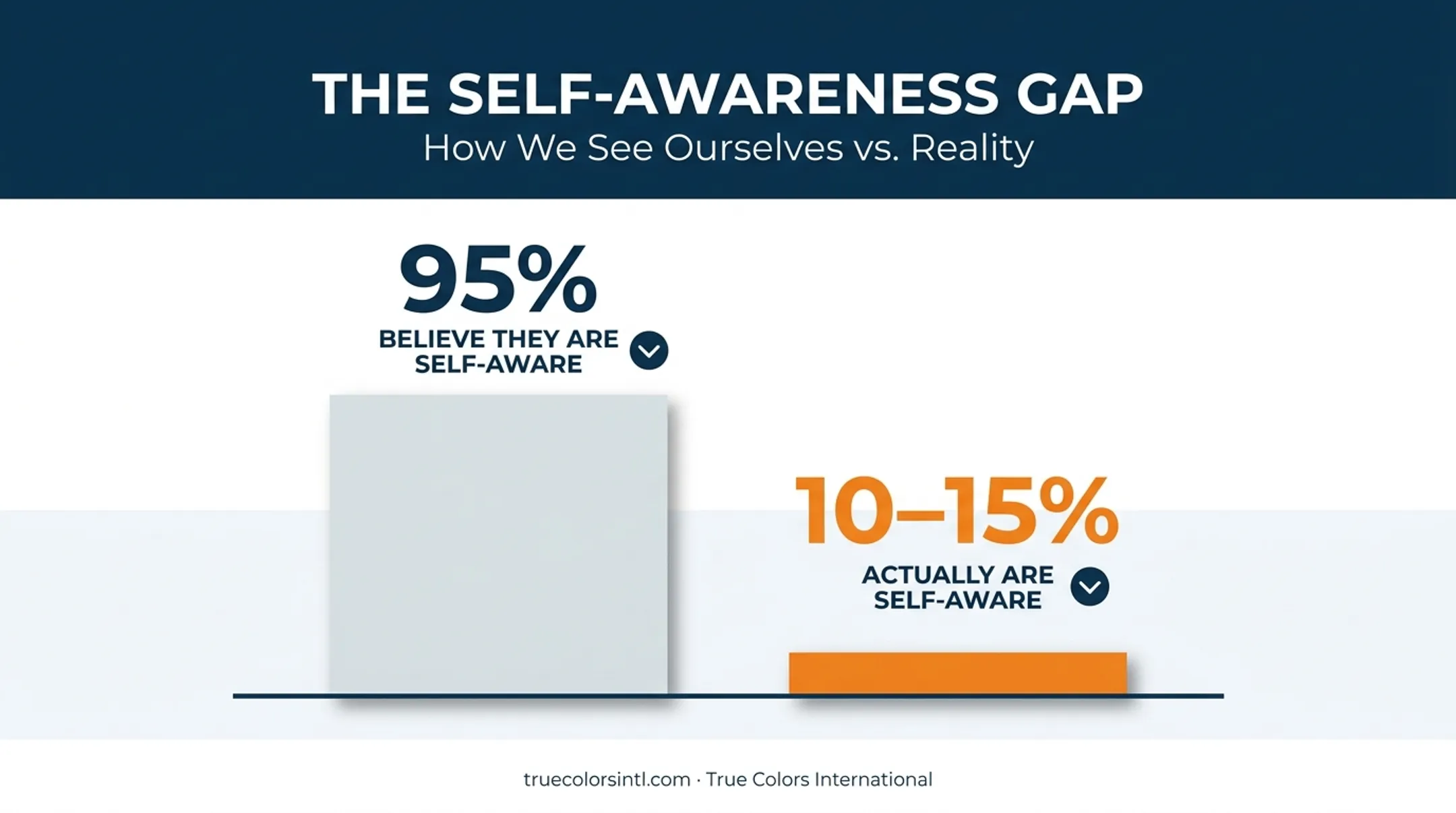 Self-awareness gap chart showing 95 percent perceived versus 15 percent actual