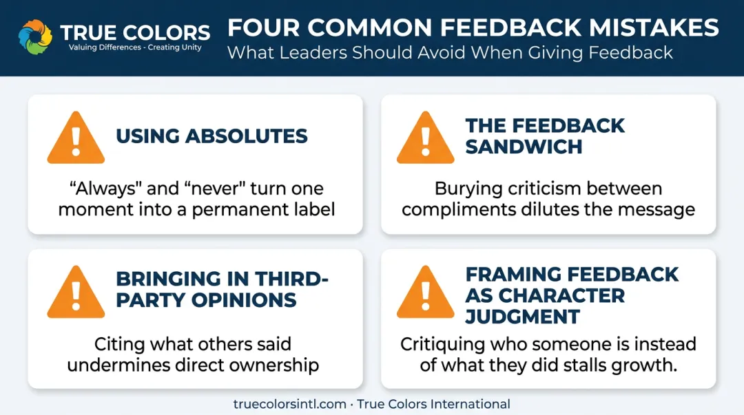 Four common feedback mistakes to avoid at work infographic