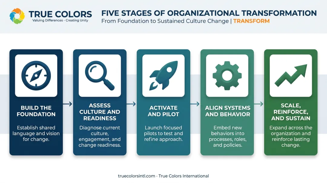 5-step organizational transformation execution framework process flow diagram