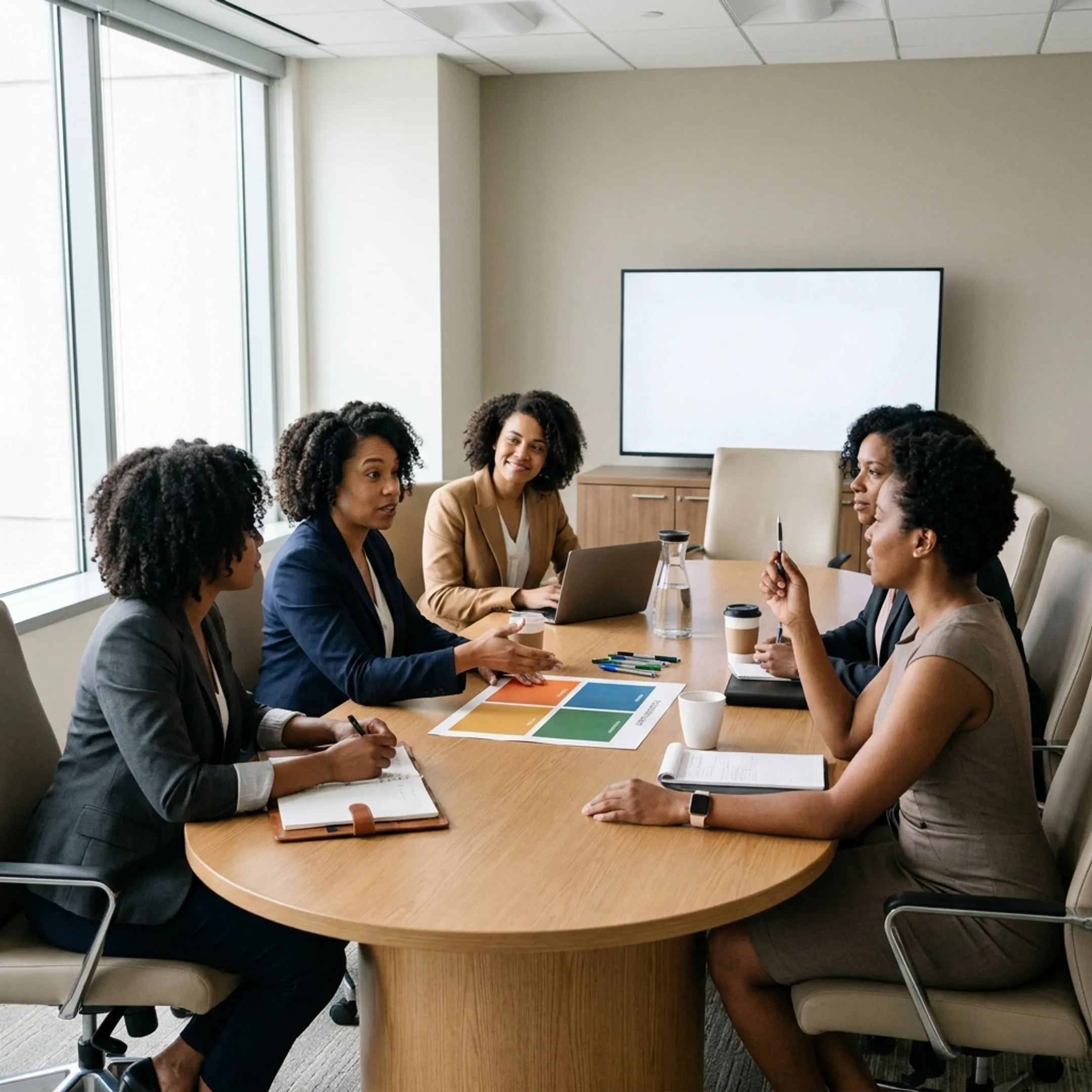Executive women leaders collaborating during a leadership development strategy session